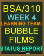 BSA310 Week 4 Learning Team Status Report Bubble Films